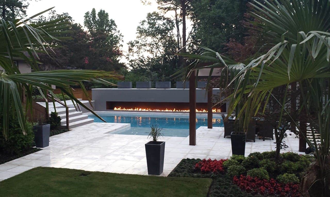 Swimming pool fire pit