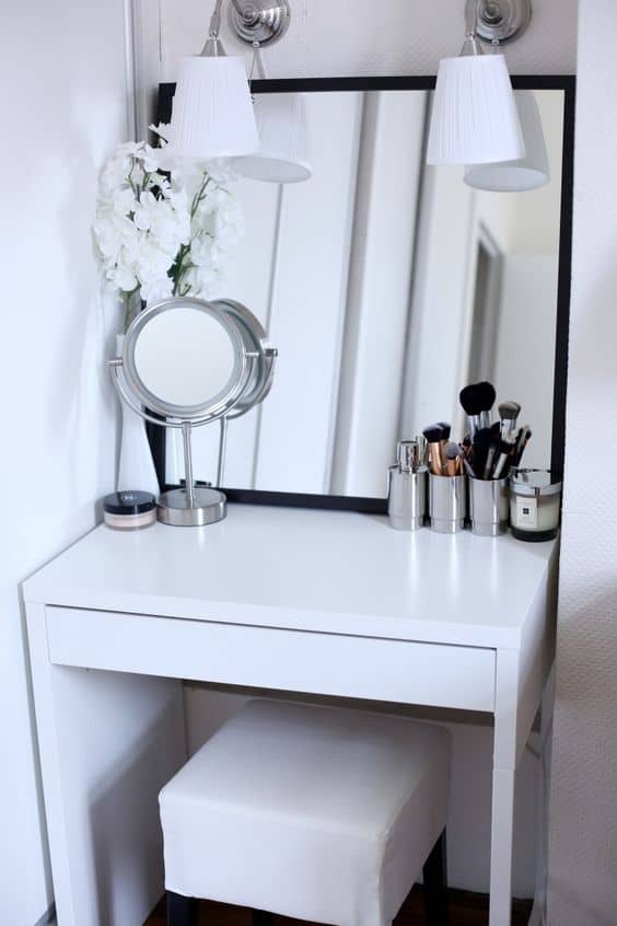black and white modern corner vanity