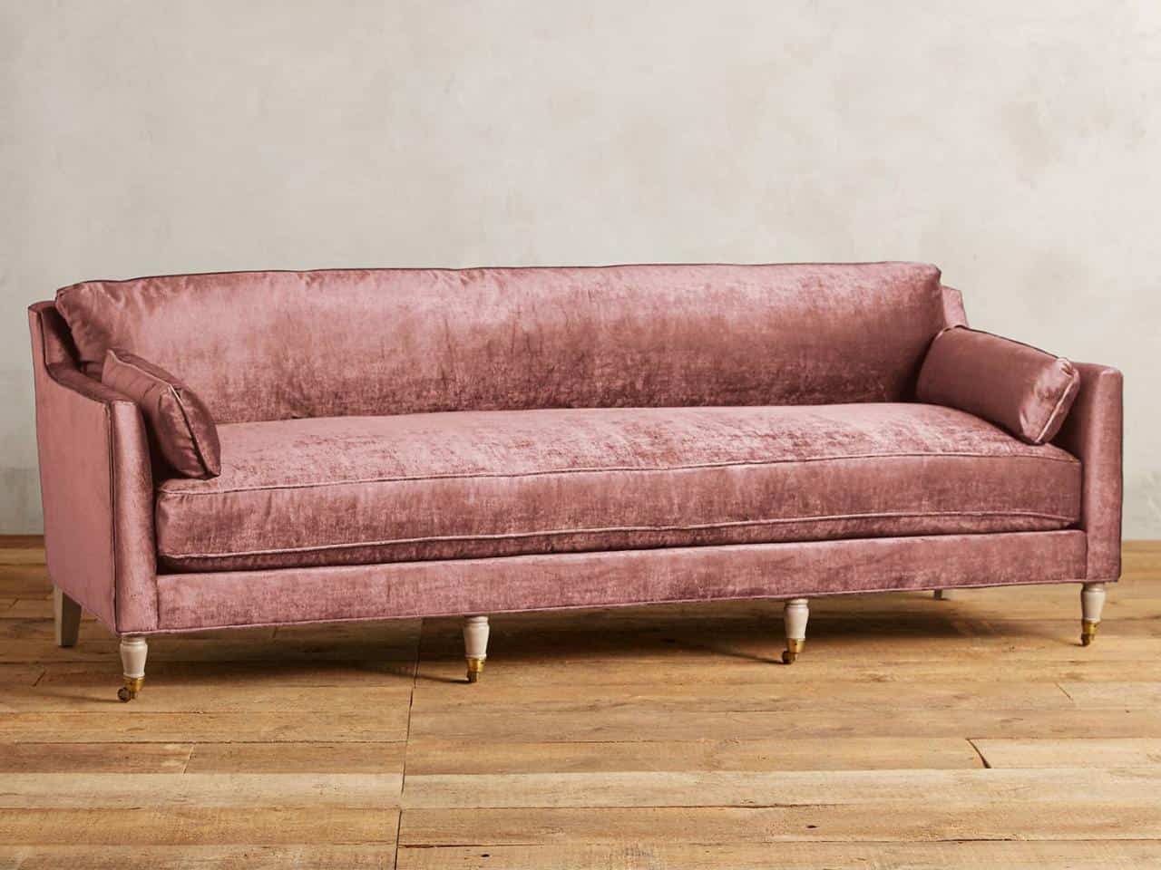 blush velvet sofa