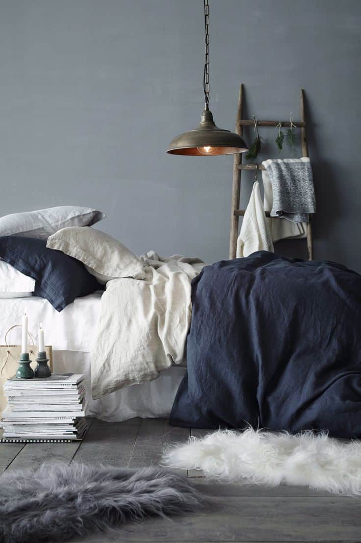 cozy gray and blue bedroom