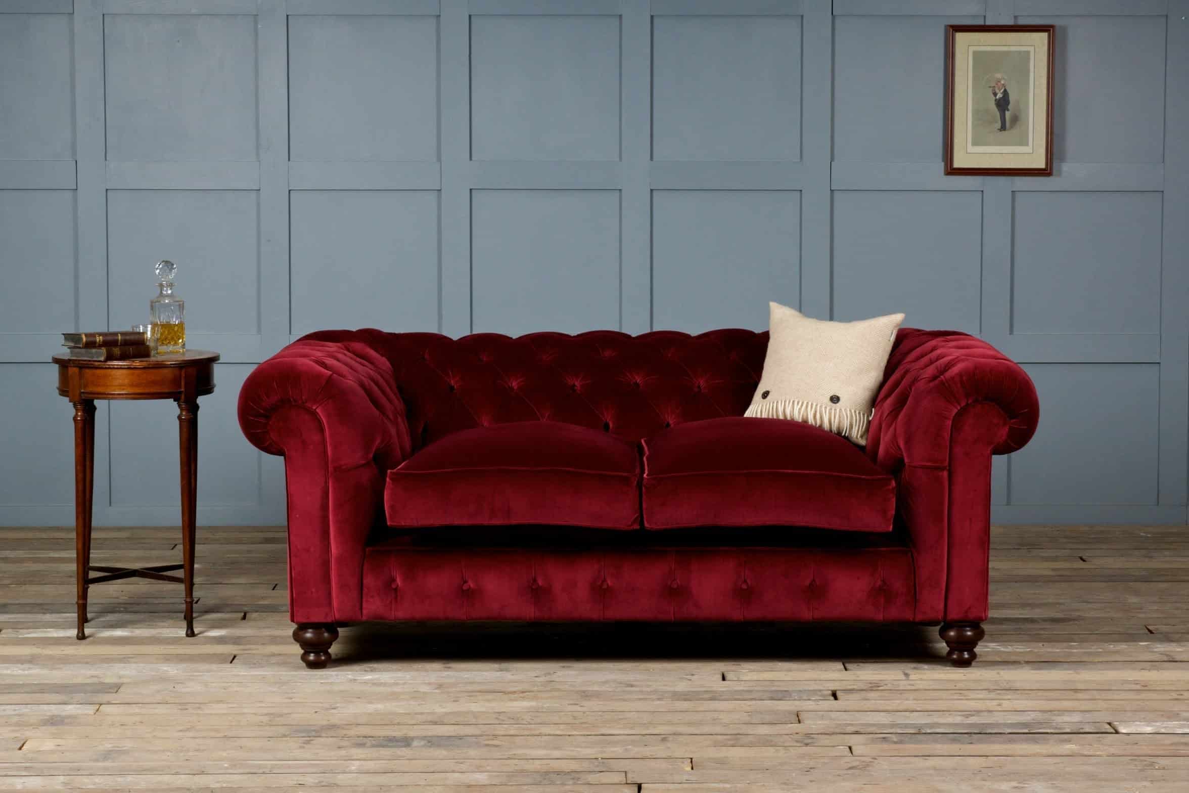 cranberry tufted velvet sofa