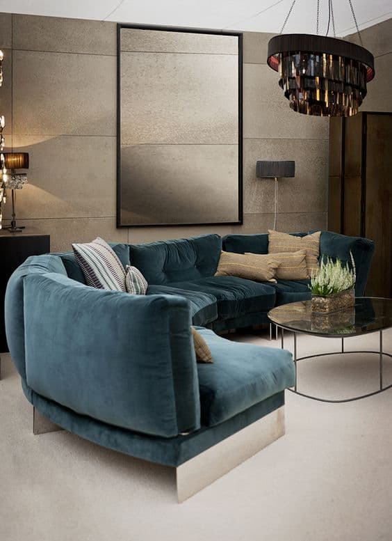 deal teal velvet sectional curved sofa