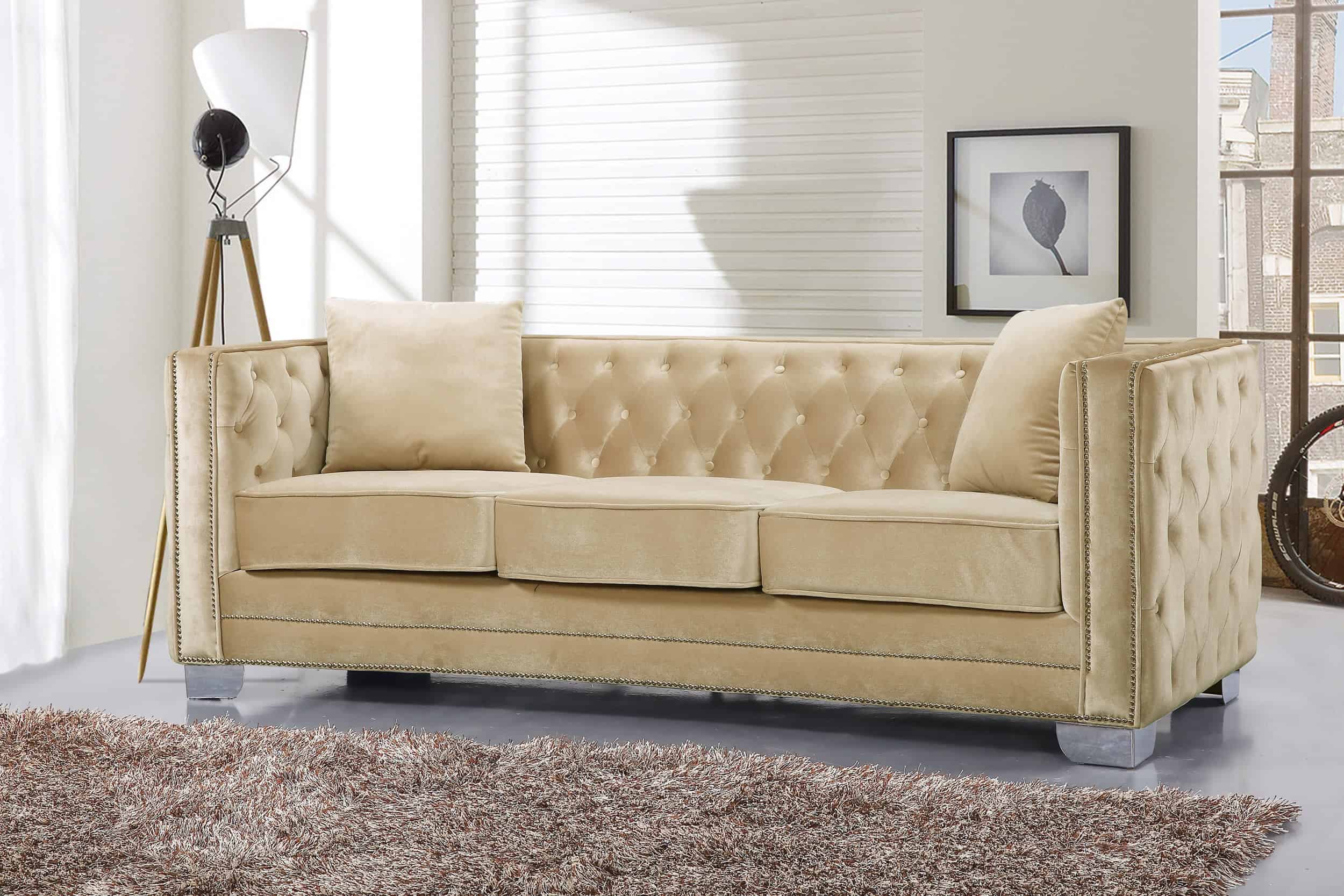 gold velvet tufted sofa