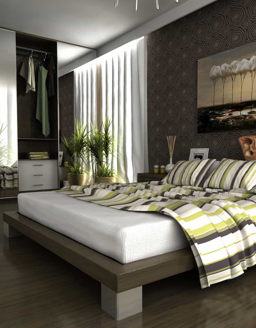 gray and green bedroom