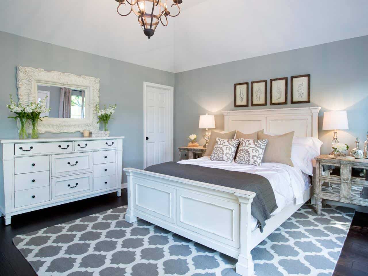 gray light feminine bedroom