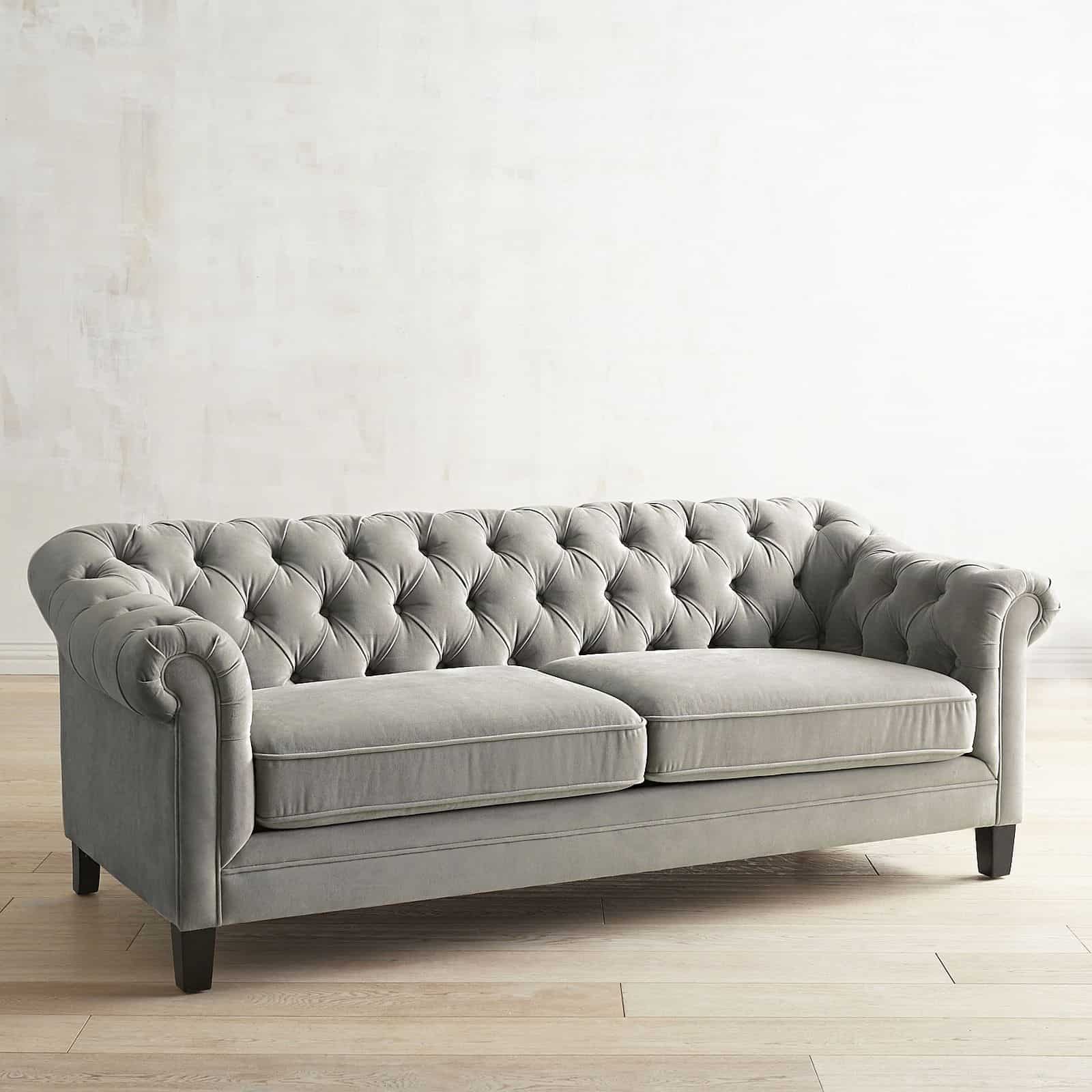 gray tufted velvet sofa