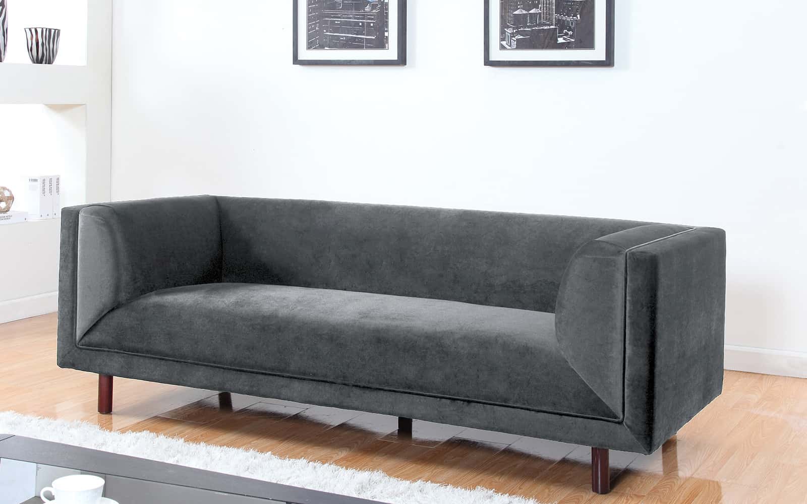 modern charcoal velvet sofa