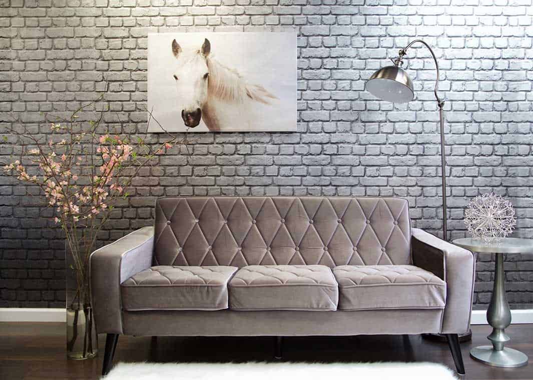 petite grey velvet sofa