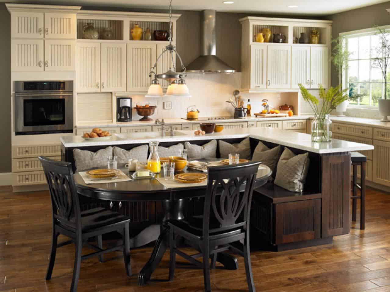 traditional kitchen island with bench and kitchen table