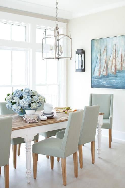 two-tone white dining room table