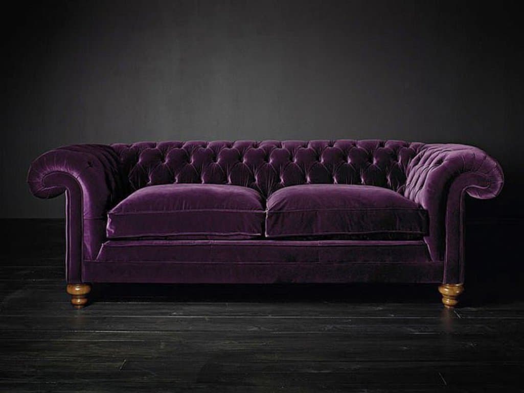 velvet plum sofa with curved arms