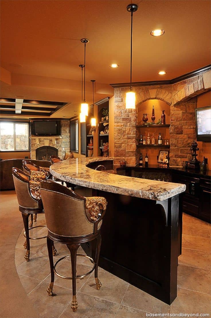 These 15 Basement Bar Ideas Are Perfect For The Man Cave   Curved Basement Bar Design 