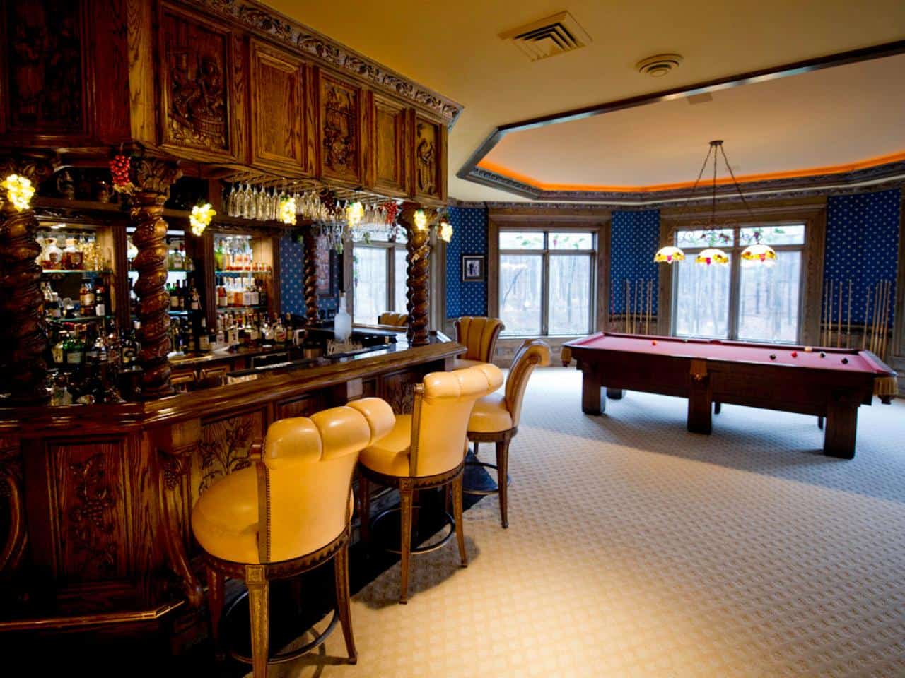 grandiose basement bar design
