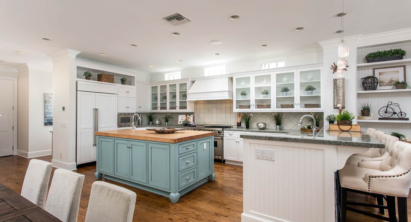 traditional dream kitchen with blue center island