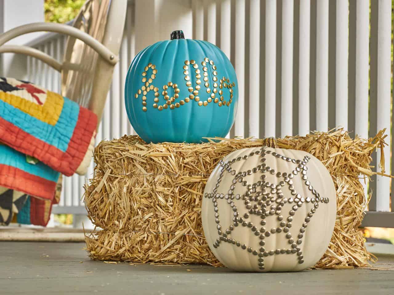 Faux pumpkins are excellent outdoors.