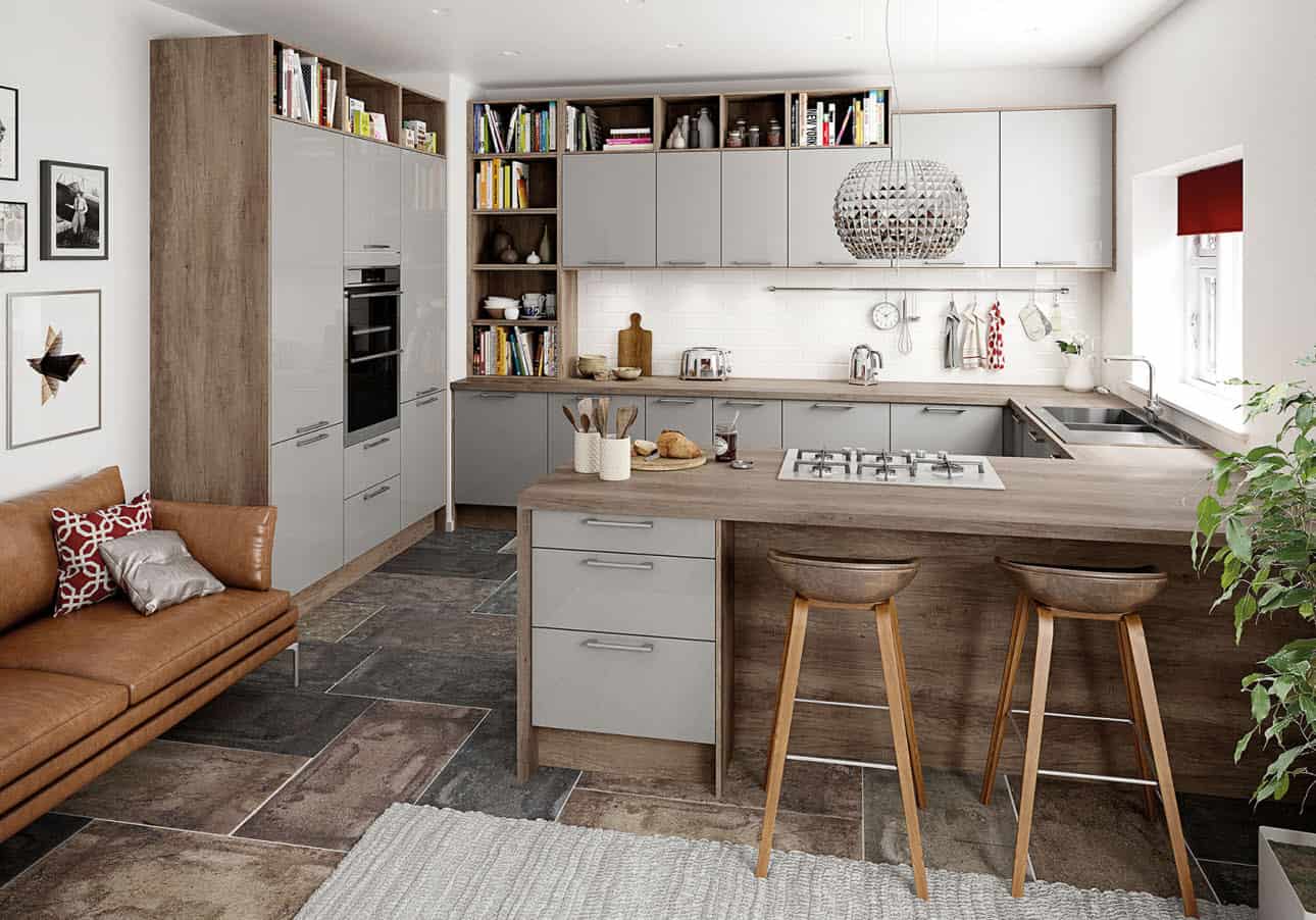french grey and wood cabinet trendy kitchen