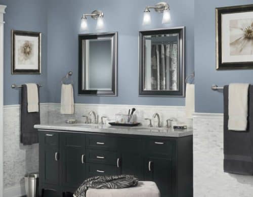 Combine your grayish blue walls with dark tone furniture for a classic look that works well with any other decor you may have. Add silver tones to bring out the gray tone in your grayish blue hue.