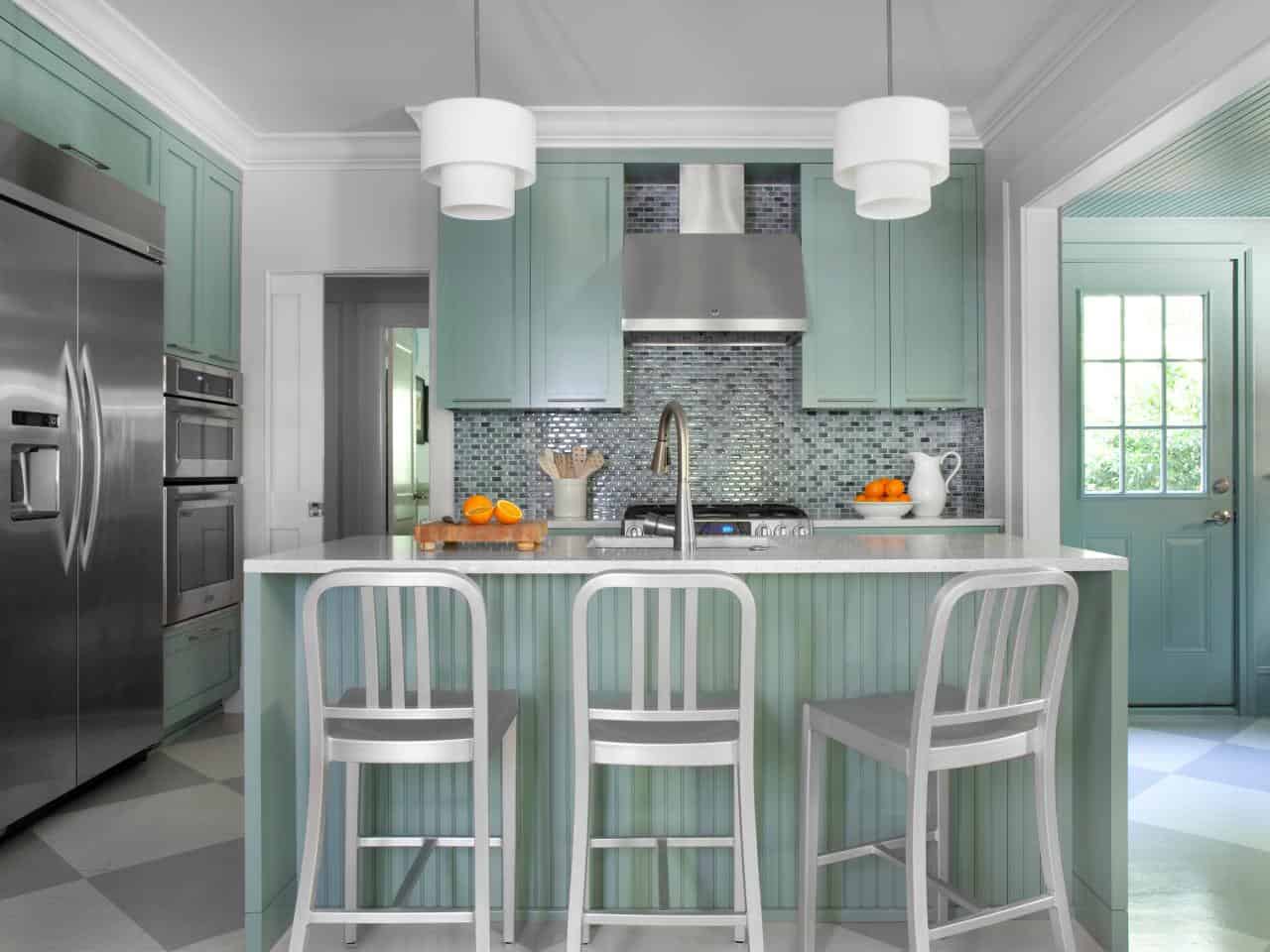 grey and mint kitchen design