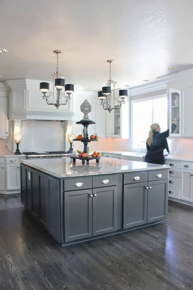 open kitchen with large grey island