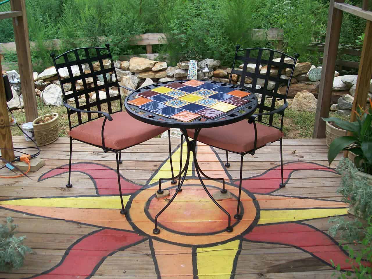Paint a pattern on your patio floor for an interesting twist that will be unexpected.