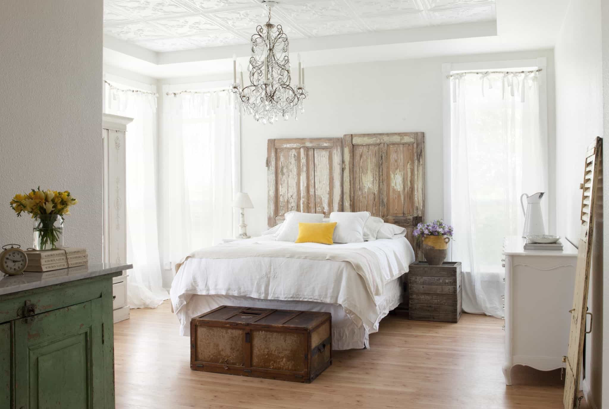 Incorporate other wood faded furniture pieces around the room to complete the rustic look.