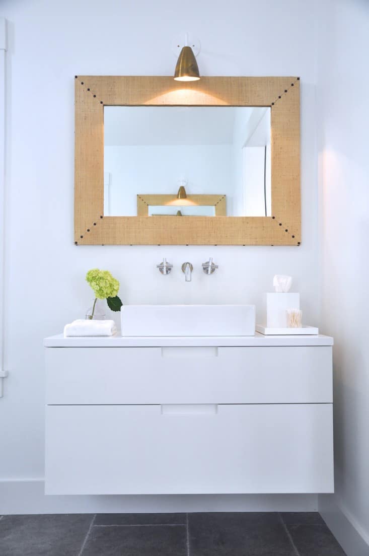 simple white floating modern bathroom vanity