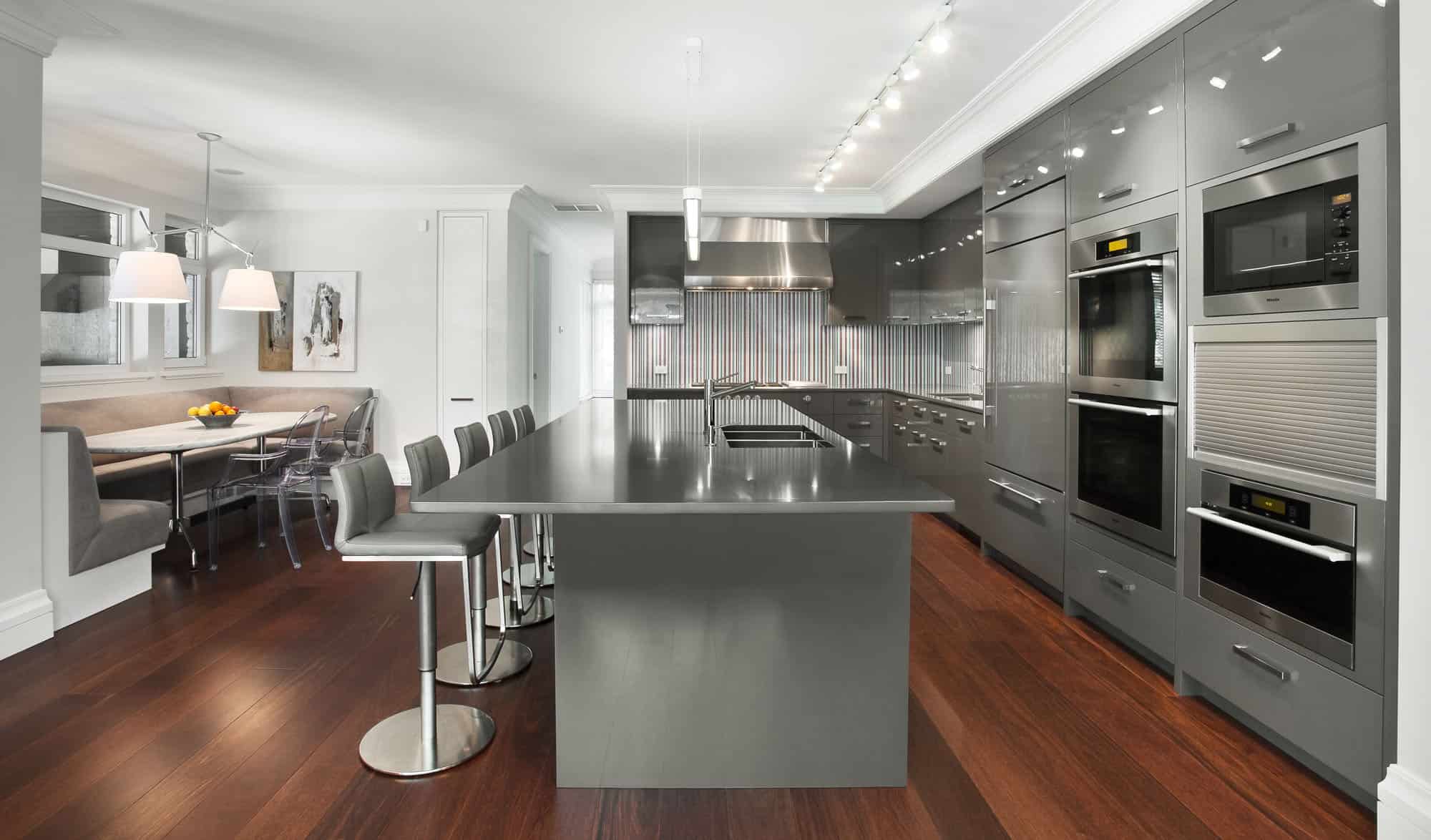 stainless steel and grey kitchen