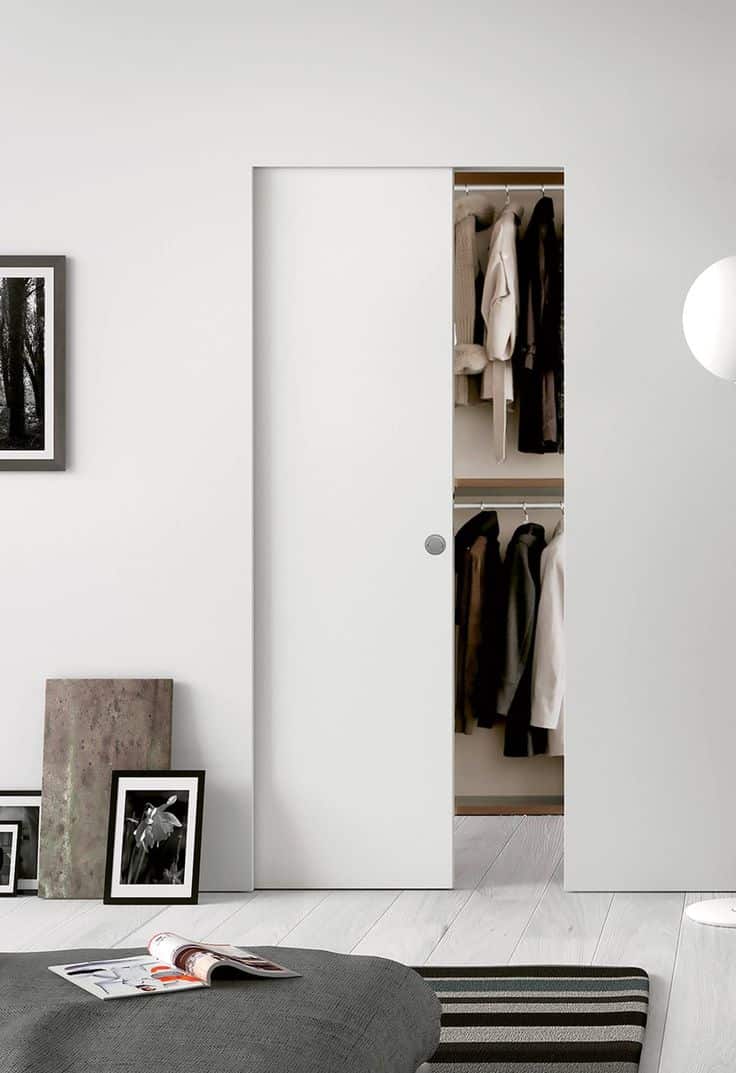 white modern pocket door for closet