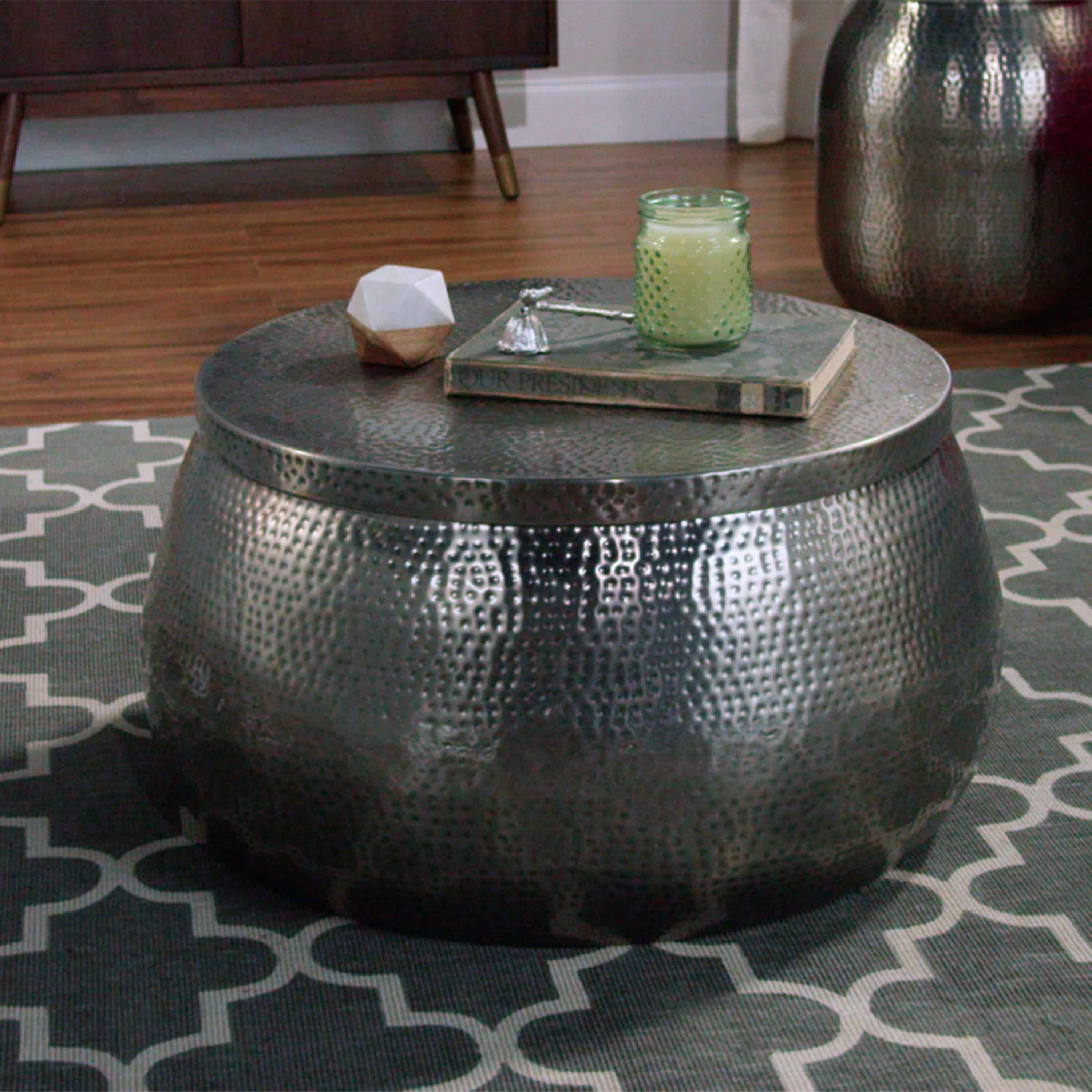 A metal coffee table is an unexpected touch to any room decor