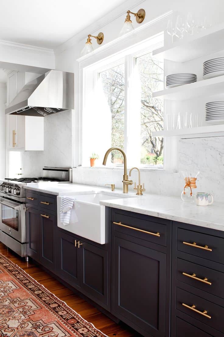 black modern kitchen cabinets with gold hardware