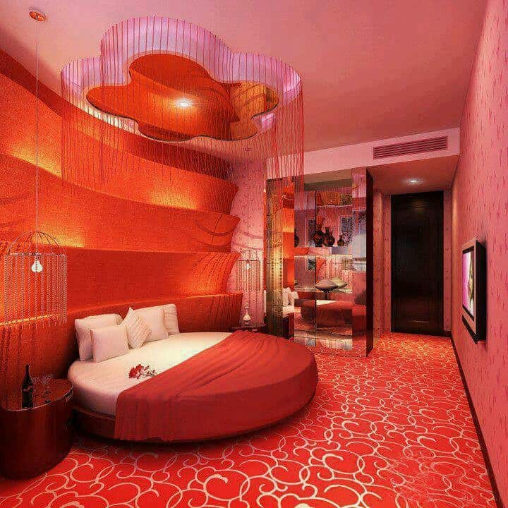 funky red bedroom