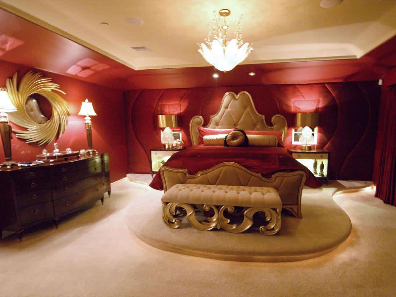 red and gold bedroom