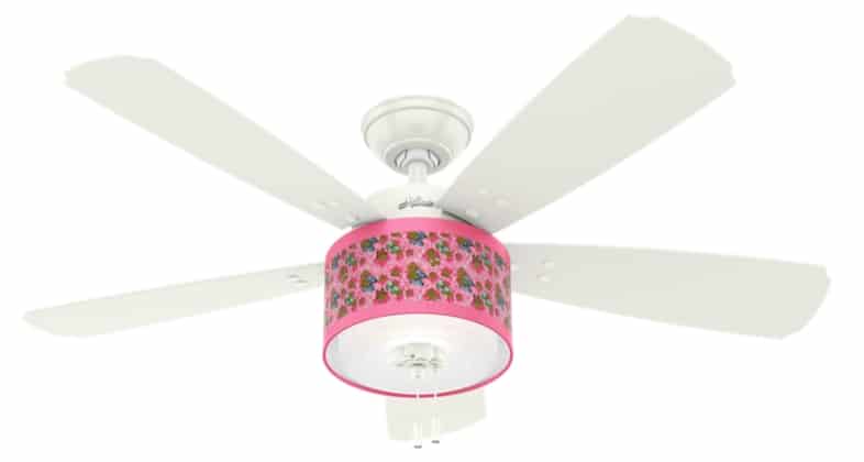 white and pink hunter fan