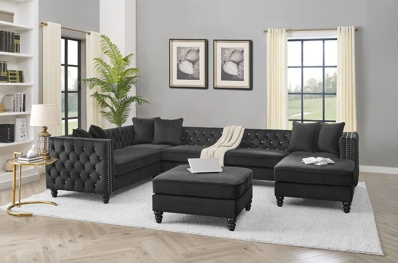 黑色U形沙发和奥斯曼沙发，你需要在家里20最好的组合沙发