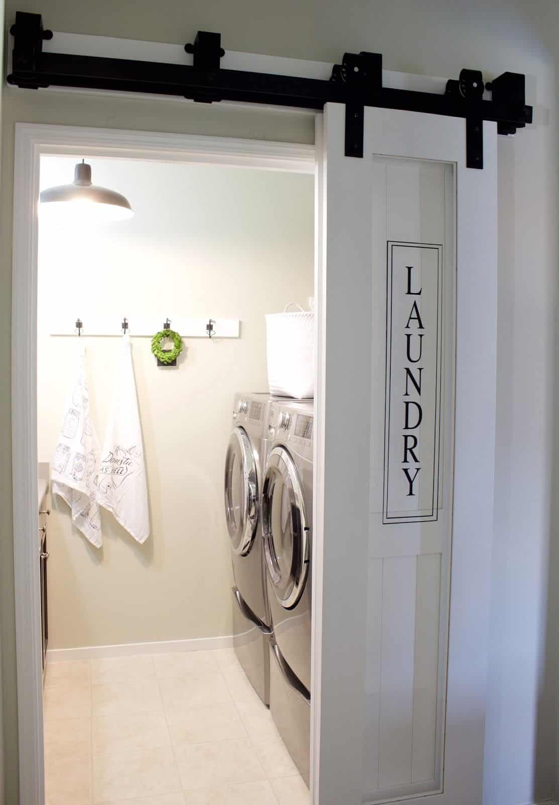 Give your laundry room a customized touch by adding the words “laundry” on your skinny barn doors.