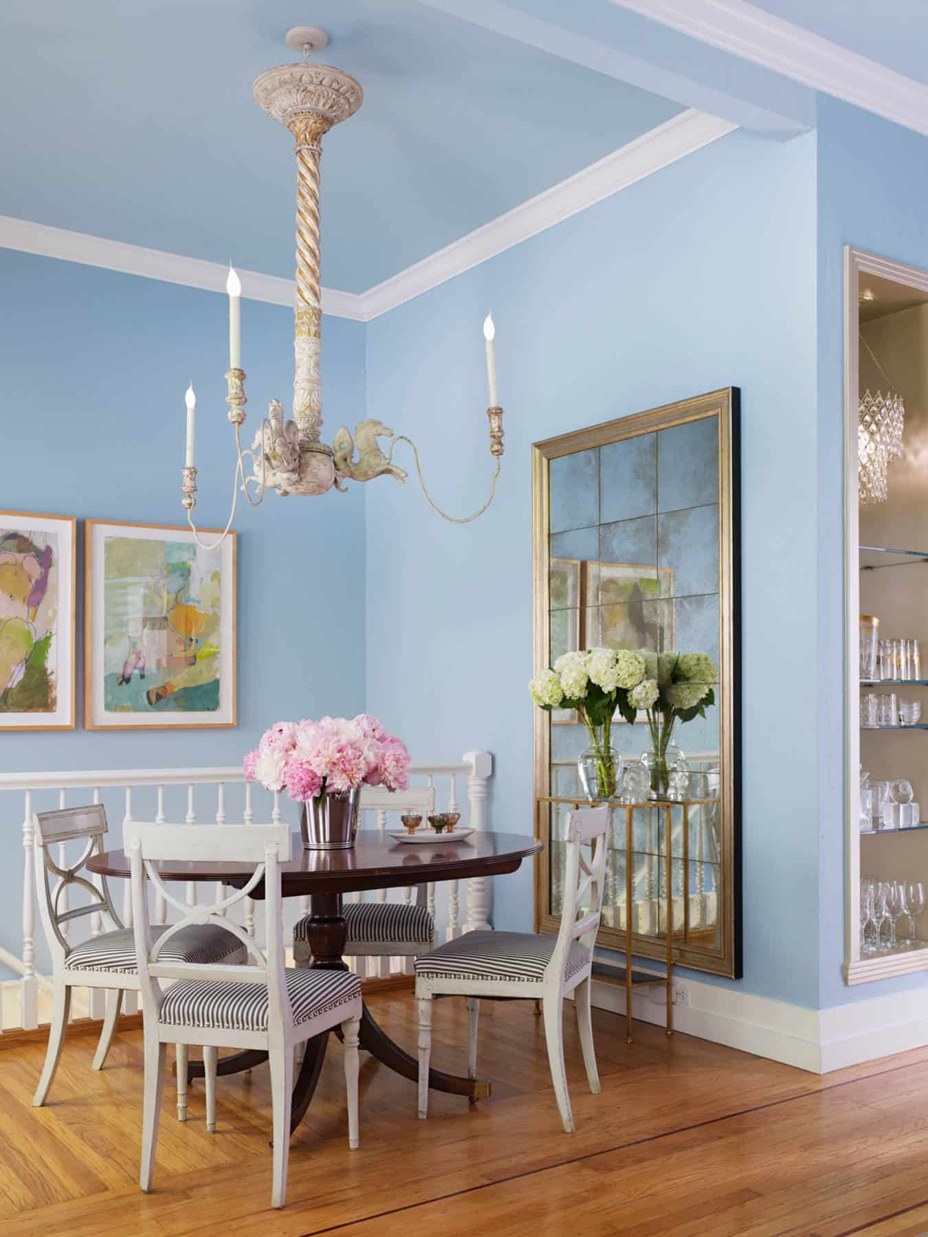 Take it a step further and use this color in your dining room space for a feminine charm that flows throughout.