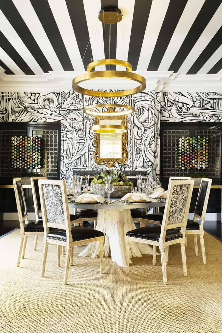 Take your dining room decor a step further and use wallpaper on your ceiling