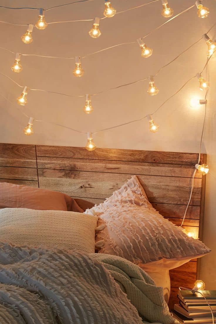 Use multiple different size string lights to make the atmosphere feel cozy and feminine. 