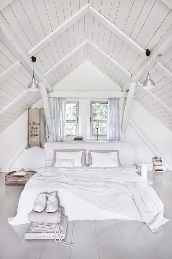white cottage inspired attice bedroom