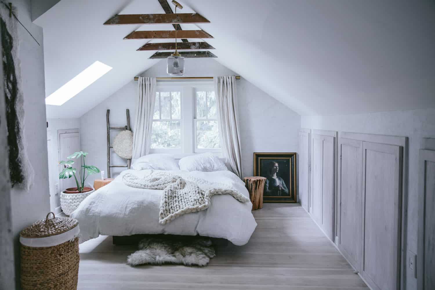 white textural attic bedroom
