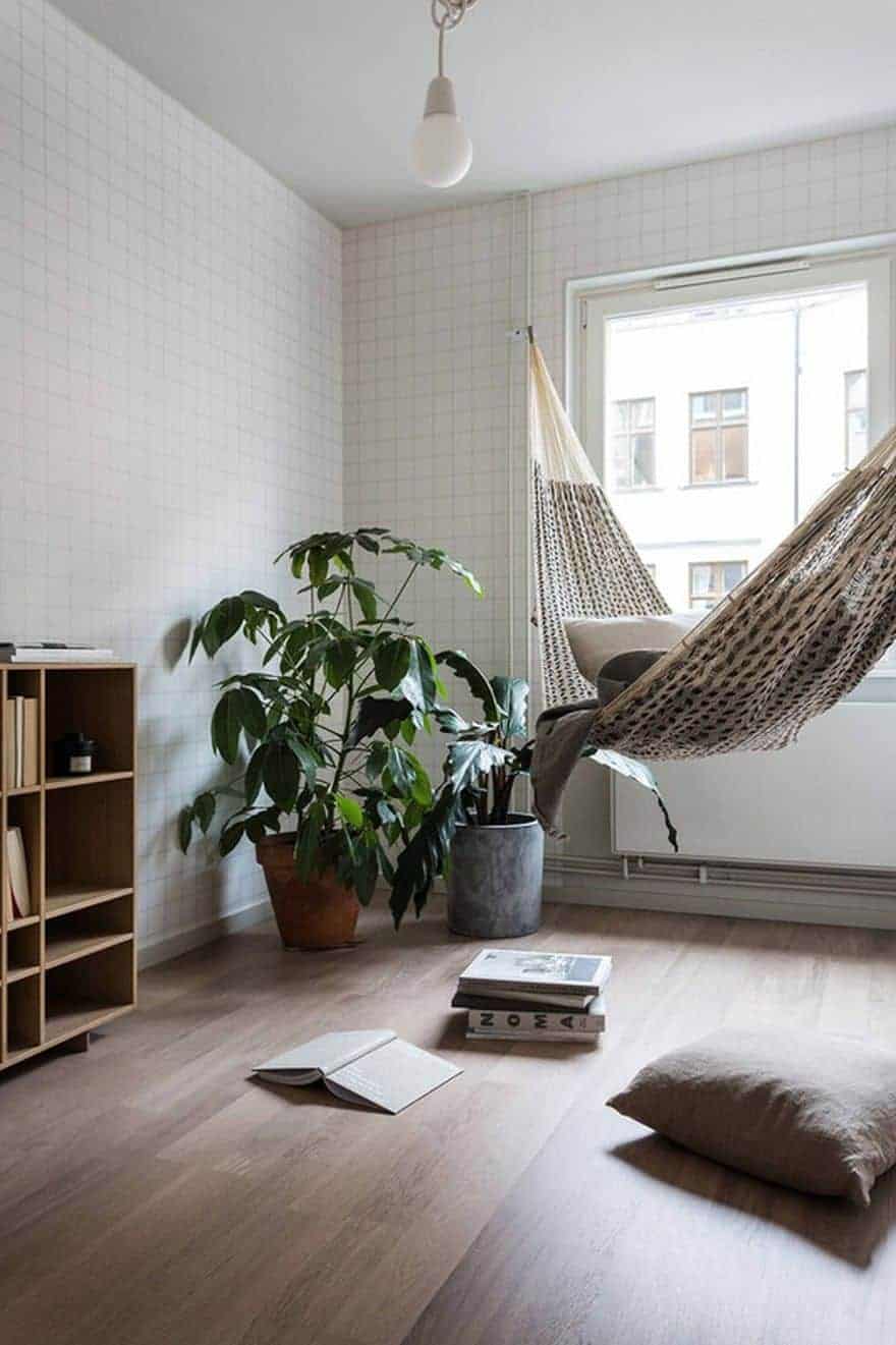 indoor hammock as reading nook