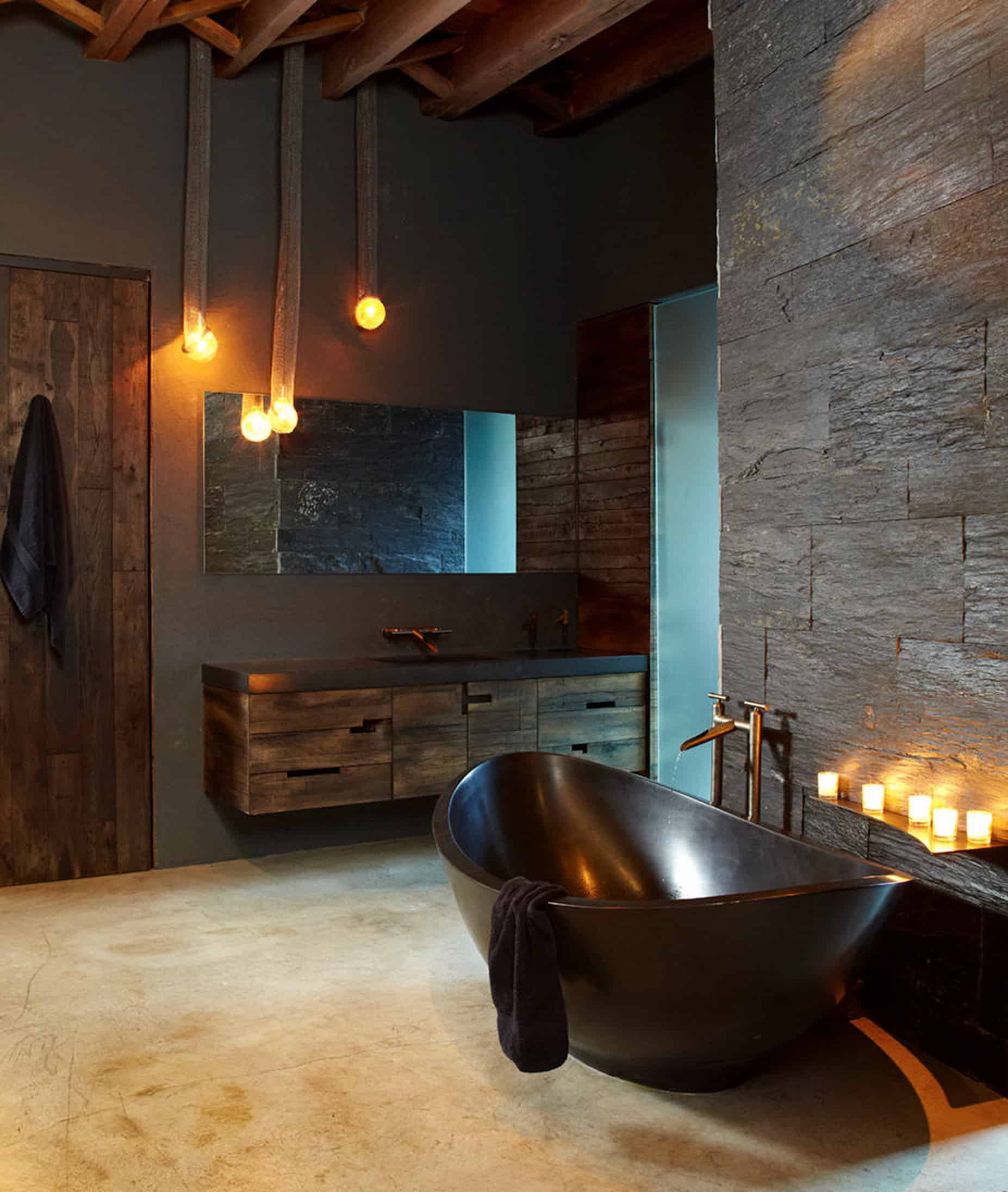 Masculine lighting is a top favorite of ours because it just gives the bathroom a sexy vibe
