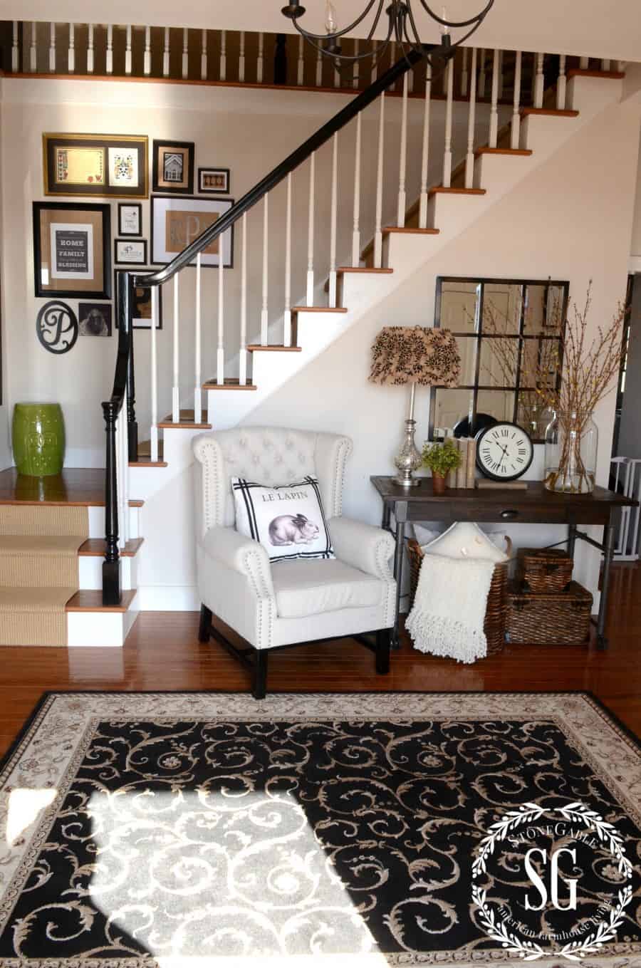 staircase decor with accent chair