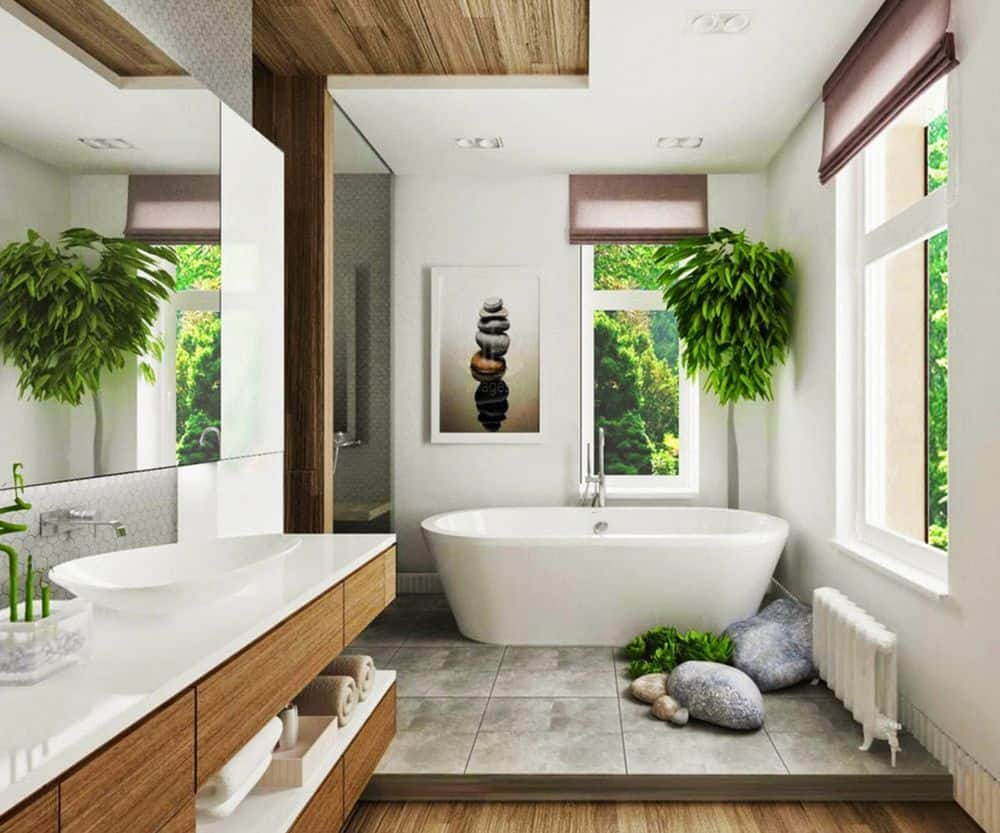spa like bathroom with plants