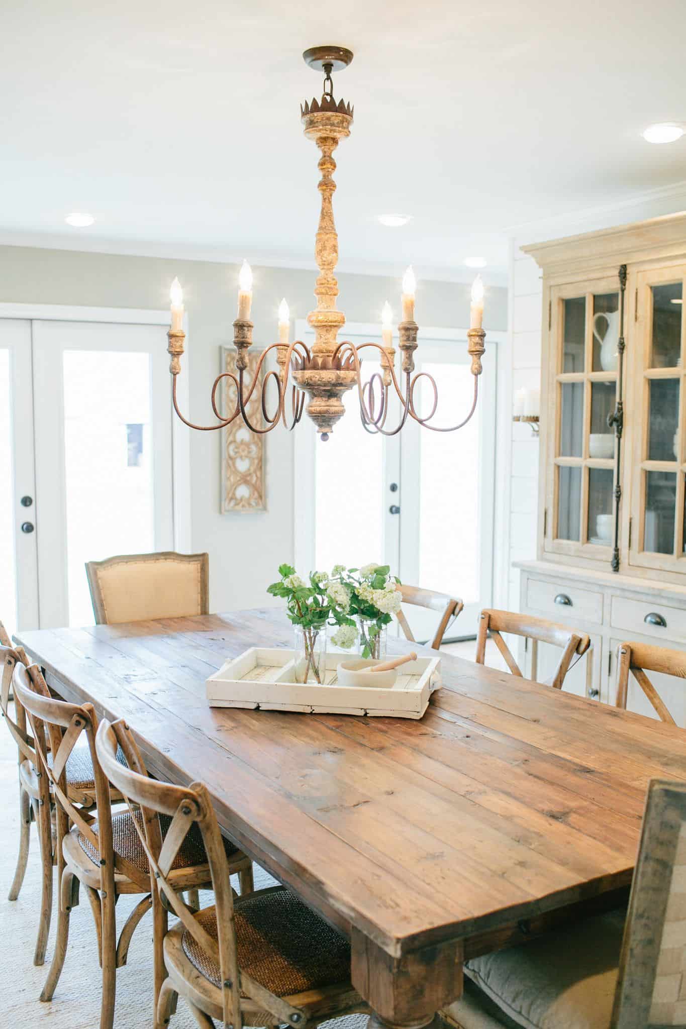 neutral space with chandelier