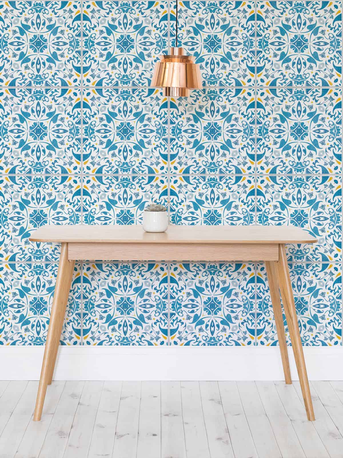 blue kitchen wallpaper