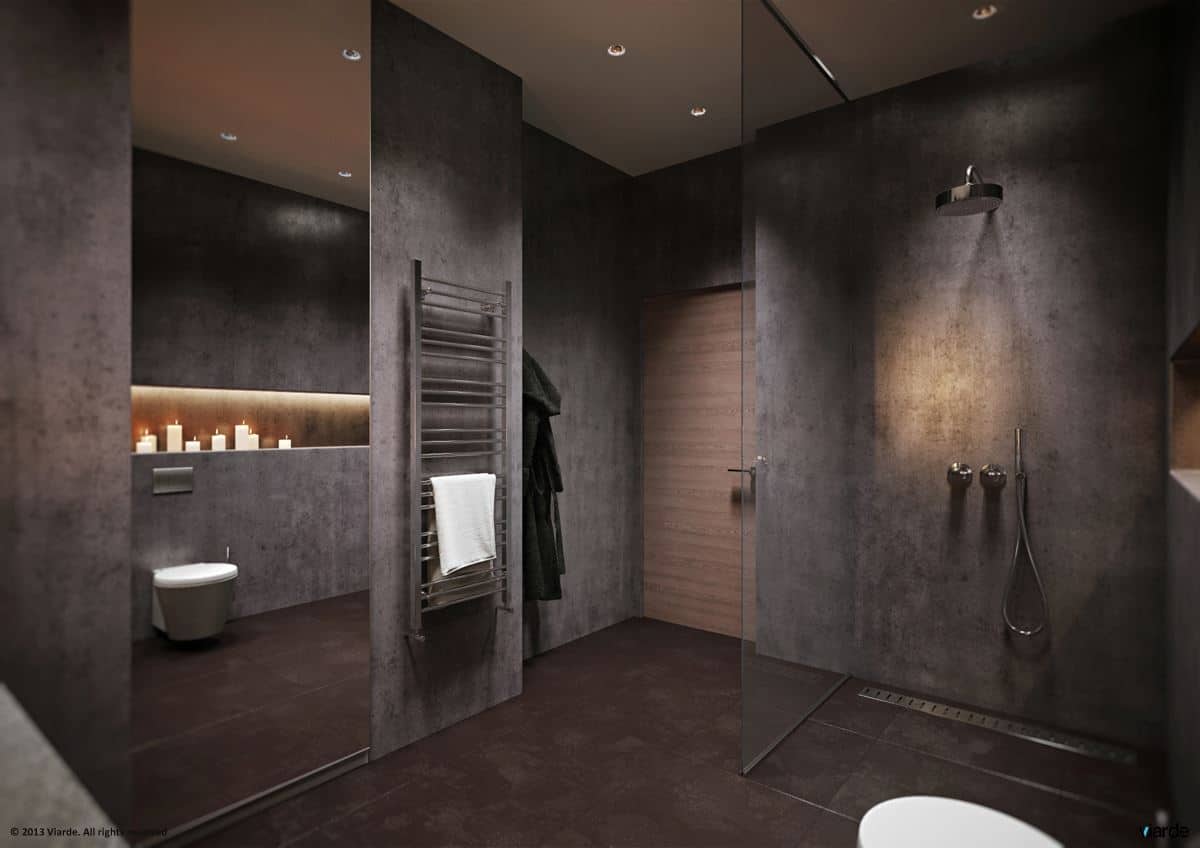 luxury bathroom chandelier grey tile Interior design trend 