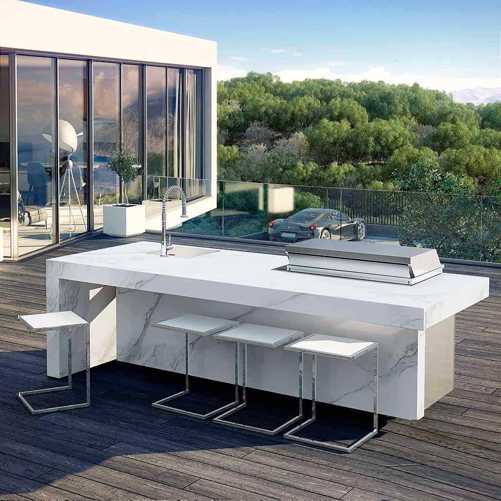 white outdoor kitchen Luxurious Modern Outdoor Space Ideas