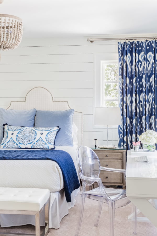 blue and white modern bedroom