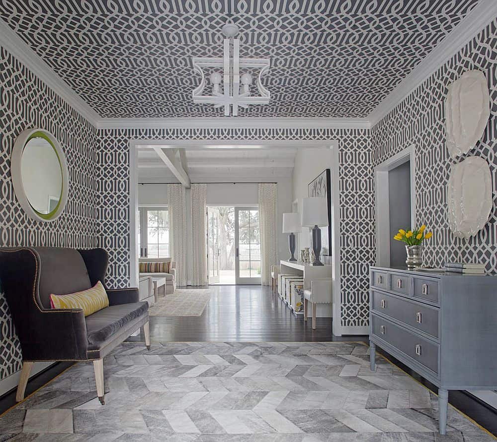 eclectic foyer with pattern